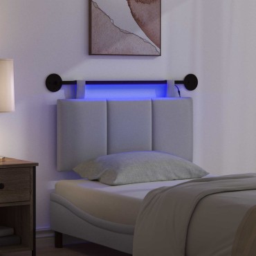 vidaXL Κεφαλάρι κρεβατιού κρεμαστό Με φωτισμό LED Ανοιχτό γκρι Ύφασμα 90x55x5cm 1 τεμ.