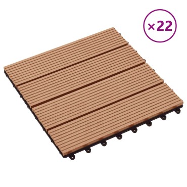 vidaXL Πλάκα Κατασκευής 22 τμχ. Ξύλο teak 30 x 30 cm WPC