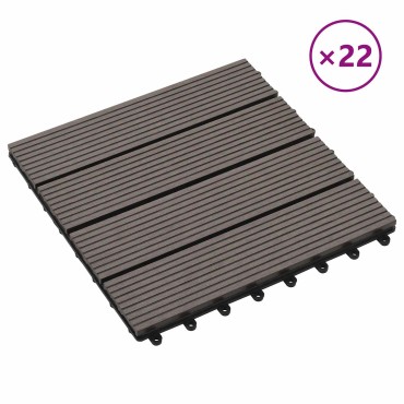 vidaXL Πλάκα Κατασκευής 22 τμχ. Σκούρο Καφέ 30 x 30 cm WPC