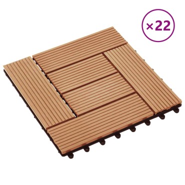vidaXL Πλάκα Κατασκευής 22 τμχ. Ξύλο teak 30 x 30 cm WPC