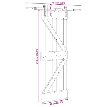 vidaXL Συρόμενη Πόρτα NARVIK Φυσικό και Μαύρο 70 x 210 εκ (152,5 εκ)