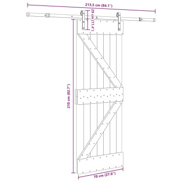 vidaXL Συρόμενη Πόρτα NARVIK Φυσικό και Μαύρο 70 x 210 εκ (213,5 εκ)