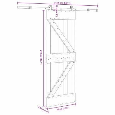vidaXL Συρόμενη Πόρτα NARVIK Φυσικό και Μαύρο 70 x 210 εκ (213,5 εκ)