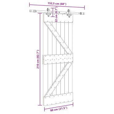 vidaXL Συρόμενη Πόρτα NARVIK Φυσικό και Μαύρο 80 x 210 εκ (152,5 εκ)