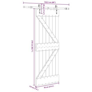 vidaXL Συρόμενη Πόρτα NARVIK Φυσικό και Μαύρο 70 x 210 εκ (152,5 εκ)