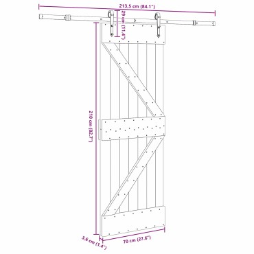 vidaXL Συρόμενη Πόρτα NARVIK Φυσικό και Μαύρο 70 x 210 εκ (213,5 εκ)