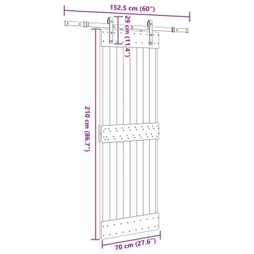 vidaXL Συρόμενη Πόρτα NARVIK Φυσικό και Μαύρο 70 x 210 εκ (152,5 εκ)