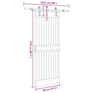 vidaXL Συρόμενη Πόρτα NARVIK Φυσικό και Μαύρο 80 x 210 εκ (152,5 εκ)