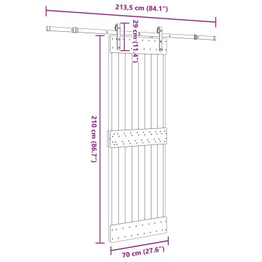 vidaXL Συρόμενη Πόρτα NARVIK Φυσικό και Μαύρο 70 x 210 εκ (213,5 εκ)