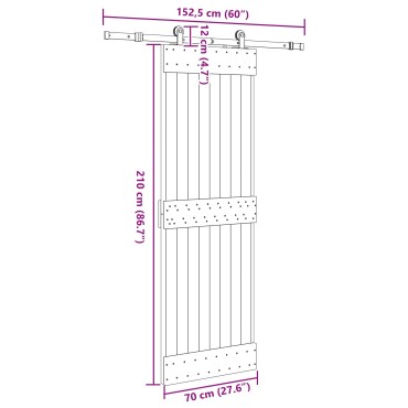 vidaXL Συρόμενη Πόρτα NARVIK Φυσικό και Μαύρο 70 x 210 εκ (152,5 εκ)