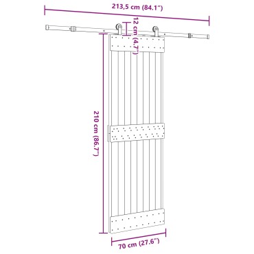 vidaXL Συρόμενη Πόρτα NARVIK Φυσικό και Μαύρο 70 x 210 εκ (213,5 εκ)