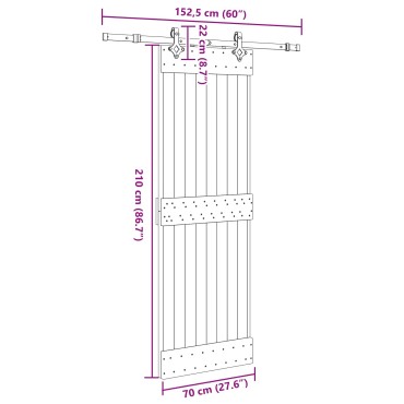 vidaXL Συρόμενη Πόρτα NARVIK Φυσικό και Μαύρο 70 x 210 εκ (152,5 εκ)