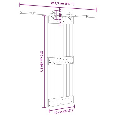 vidaXL Συρόμενη Πόρτα NARVIK Φυσικό και Μαύρο 70 x 210 εκ (213,5 εκ)