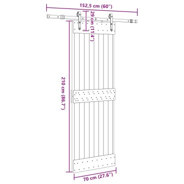 vidaXL Συρόμενη Πόρτα NARVIK Φυσικό και Μαύρο 70 x 210 εκ (152,5 εκ)