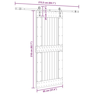 vidaXL Συρόμενη Πόρτα NARVIK 95 x 210 εκ (213,5 εκ) Φυσικό και Μαύρο