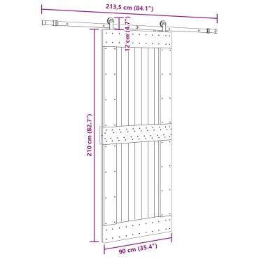 vidaXL Συρόμενη Πόρτα NARVIK Φυσικό και Μαύρο 90 x 210 εκ (213,5 εκ)