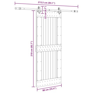 vidaXL Συρόμενη Πόρτα NARVIK Φυσικό και Μαύρο 90 x 210 εκ (213,5 εκ)