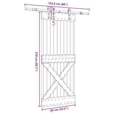 vidaXL Συρόμενη Πόρτα NARVIK 85 x 210 εκ (152,5 εκ) Φυσικό και Μαύρο