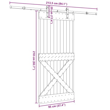 vidaXL Συρόμενη Πόρτα NARVIK 95 x 210 εκ (213,5 εκ) Φυσικό και Μαύρο
