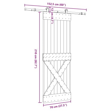 vidaXL Συρόμενη Πόρτα NARVIK Φυσικό και Μαύρο 70 x 210 εκ (152,5 εκ)