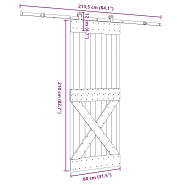 vidaXL Συρόμενη Πόρτα NARVIK Φυσικό και Μαύρο 80 x 210 εκ (213,5 εκ)