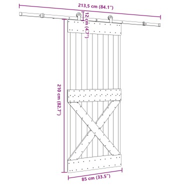 vidaXL Συρόμενη Πόρτα NARVIK Φυσικό και Μαύρο 85 x 210 εκ (213,5 εκ)