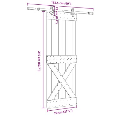 vidaXL Συρόμενη Πόρτα NARVIK Φυσικό και Μαύρο 70 x 210 εκ (152,5 εκ)