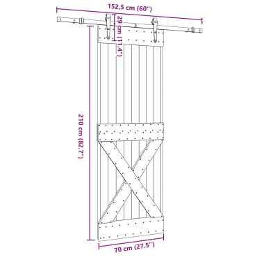 vidaXL Συρόμενη Πόρτα NARVIK Φυσικό και Μαύρο 70 x 210 εκ (152,5 εκ)