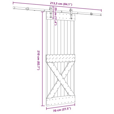 vidaXL Συρόμενη Πόρτα NARVIK Φυσικό και Μαύρο 70 x 210 εκ (213,5 εκ)