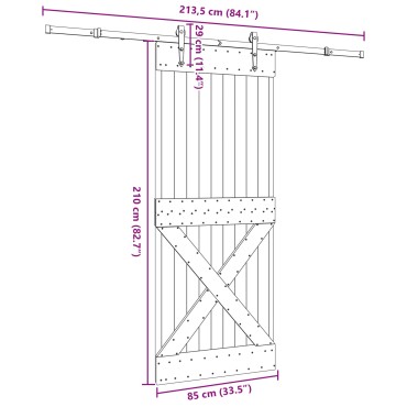 vidaXL Συρόμενη Πόρτα NARVIK Φυσικό και Μαύρο 85 x 210 εκ (213,5 εκ)