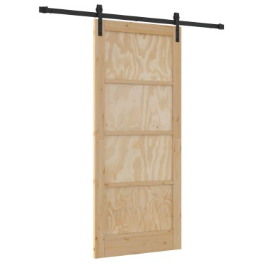 vidaXL Συρόμενη Πόρτα Φυσικό και Μαύρο 86 x 198,5 cm Μασίφ Ξύλο Πεύκου