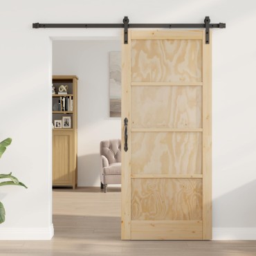 vidaXL Συρόμενη Πόρτα 86 x 198,5 cm Μασίφ Ξύλο Πεύκου Φυσικό και Μαύρο