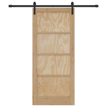 vidaXL Συρόμενη Πόρτα 86 x 198,5 cm Μασίφ Ξύλο Πεύκου Φυσικό και Μαύρο