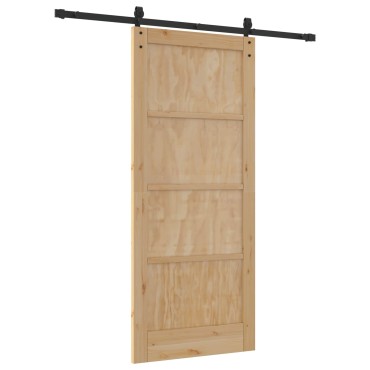 vidaXL Συρόμενη Πόρτα 86 x 198,5 cm Μασίφ Ξύλο Πεύκου Φυσικό και Μαύρο
