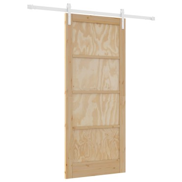 vidaXL Συρόμενη Πόρτα Φυσικό και Λευκό 86 x 198,5 cm Μασίφ Ξύλο Πεύκου