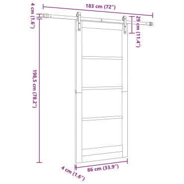 vidaXL Συρόμενη Πόρτα 86 x 198,5 cm Μασίφ Ξύλο Πεύκου Φυσικό και Λευκό