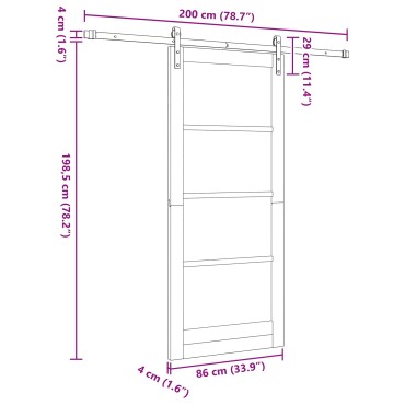 vidaXL Συρόμενη Πόρτα 86 x 198,5 cm Μασίφ Ξύλο Πεύκου Φυσικό και Λευκό