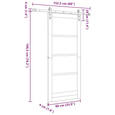 vidaXL Συρόμενη Πόρτα Φυσικό 86 x 198,5 cm Μασίφ Ξύλο Πεύκου