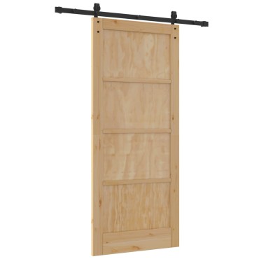 vidaXL Συρόμενη Πόρτα Φυσικό 86 x 198,5 cm Μασίφ Ξύλο Πεύκου