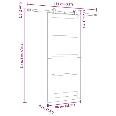 vidaXL Συρόμενη Πόρτα Φυσικό και Λευκό 86 x 198,5 cm Μασίφ Ξύλο Πεύκου