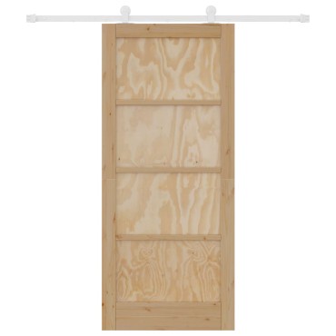 vidaXL Συρόμενη Πόρτα Φυσικό και Λευκό 86 x 198,5 cm Μασίφ Ξύλο Πεύκου