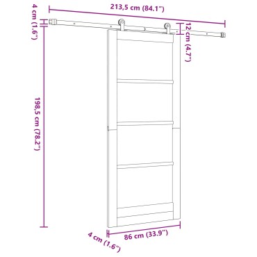 vidaXL Συρόμενη Πόρτα ORKDAL 86 x 198,5 cm Μασίφ Ξύλο Πεύκου Φυσικό
