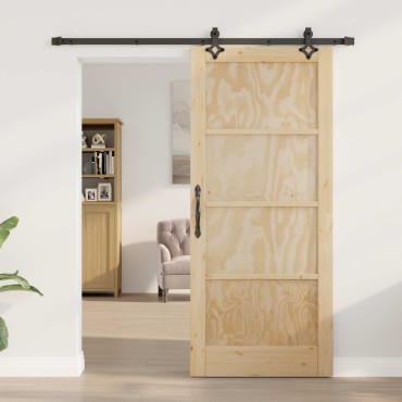 vidaXL Συρόμενη Πόρτα Φυσικό και Μαύρο 86 x 198,5 cm Μασίφ Ξύλο Πεύκου