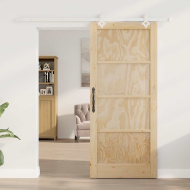 vidaXL Συρόμενη Πόρτα Φυσικό και Λευκό 86 x 198,5 cm Μασίφ Ξύλο Πεύκου