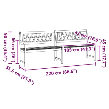 vidaXL Εξωτερικός πάγκος 2 -θέσιο 220x56x90cm