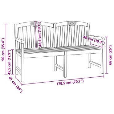 vidaXL Χειροποίητη Ροζ Παγκάκι 180x61x90cm Στερεό Ξύλο Τίκ 1 τεμ.