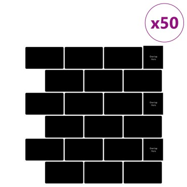 vidaXL Πλακάκι Subway 50 τεμ. Μαύρο 30 x 30 cm Πολυουρεθάνη και PET