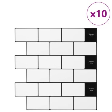 vidaXL Πλακάκι Subway 10 τεμ. Λευκό Μαύρο 30 x 30 cm