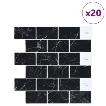 vidaXL Πλακάκι Subway 20 τεμ. Μαύρο Μάρμαρο 30 x 30 cm