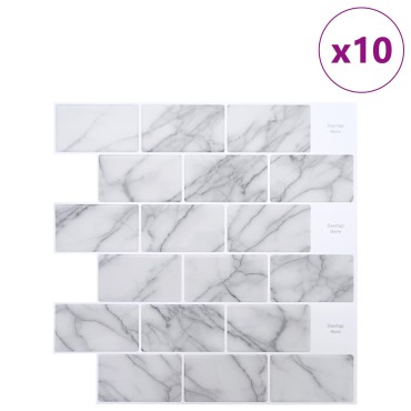 vidaXL Πλακάκι Subway 10 τεμ. Λευκό Μάρμαρο 30 x 30 cm
